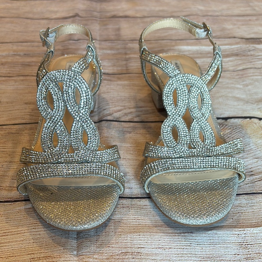 Alex Marie Silver Sandals with Rhinestone Embellishments